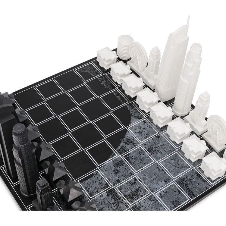 Los Angeles Edition Acrylic Chess Set with Wood Map Board - FAO Schwarz