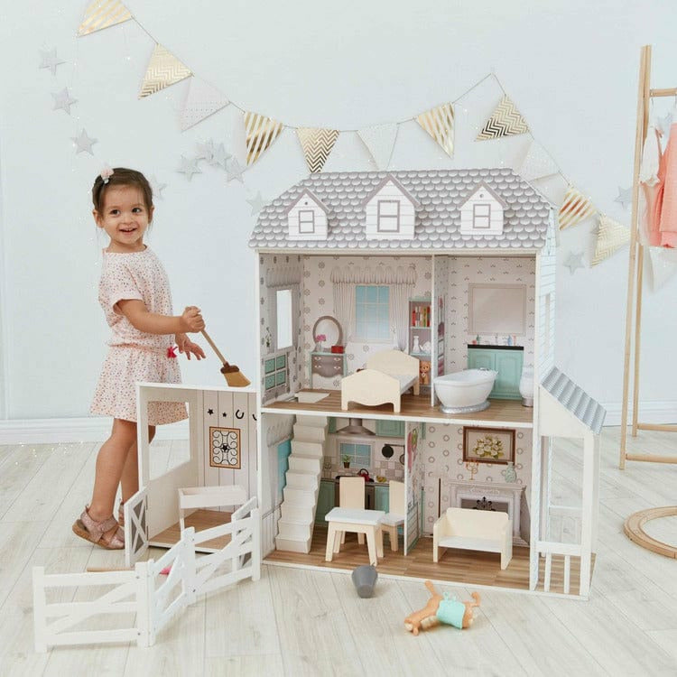 Dreamland Farm House Dollhouse – White / Grey - FAO Schwarz