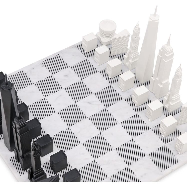 New York City Edition Acrylic Chess Set with Marble Hatch Board - FAO Schwarz