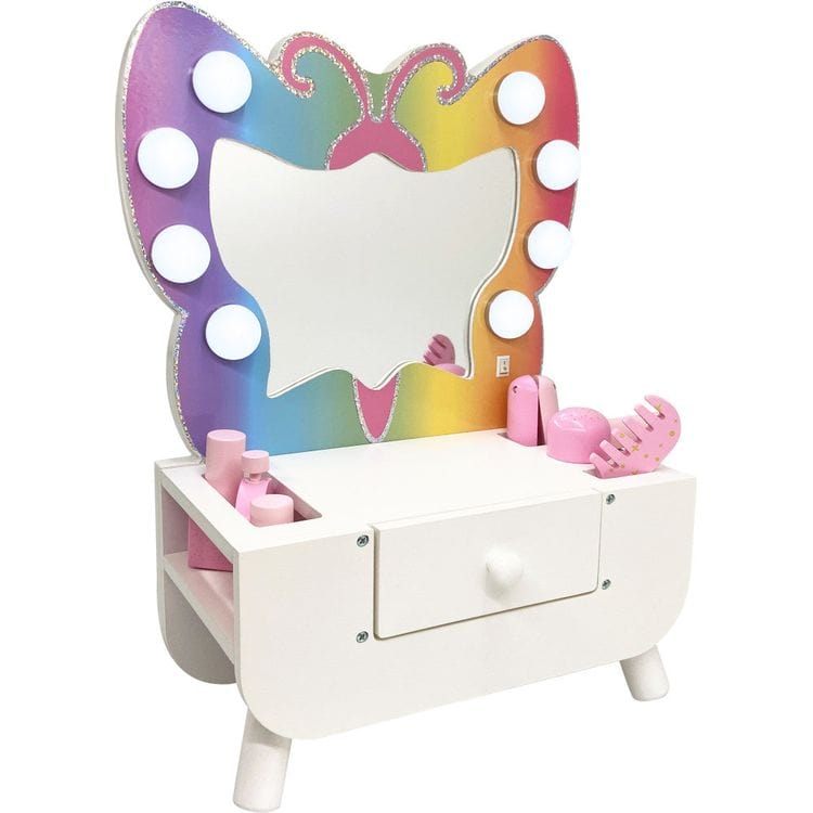 Colorful Butterfly-Shaped Tabletop Vanity with Illuminated Mirror - FAO Schwarz