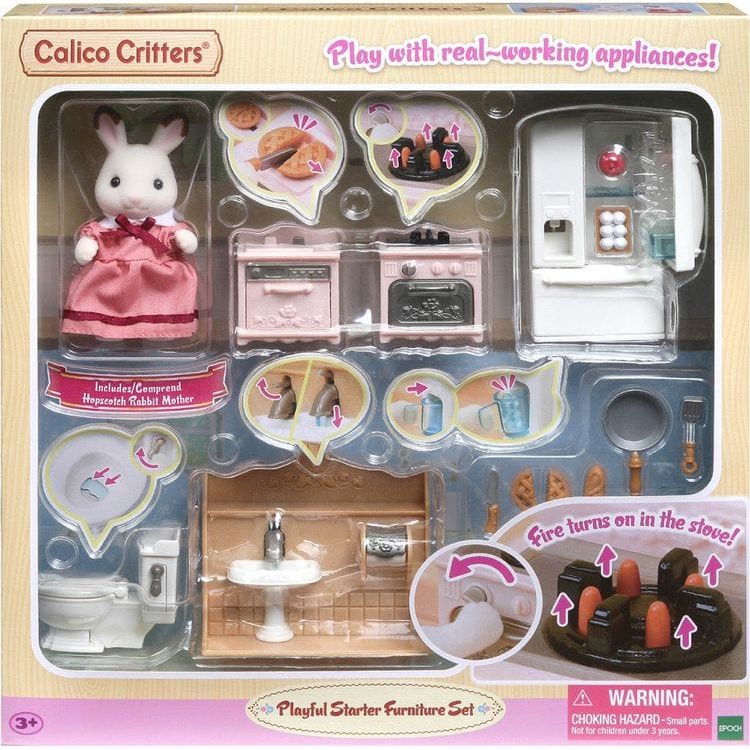Calico Critters Playful Starter Furniture Set, Dollhouse Furniture Set with Figure and “Working” Appliances - FAO Schwarz