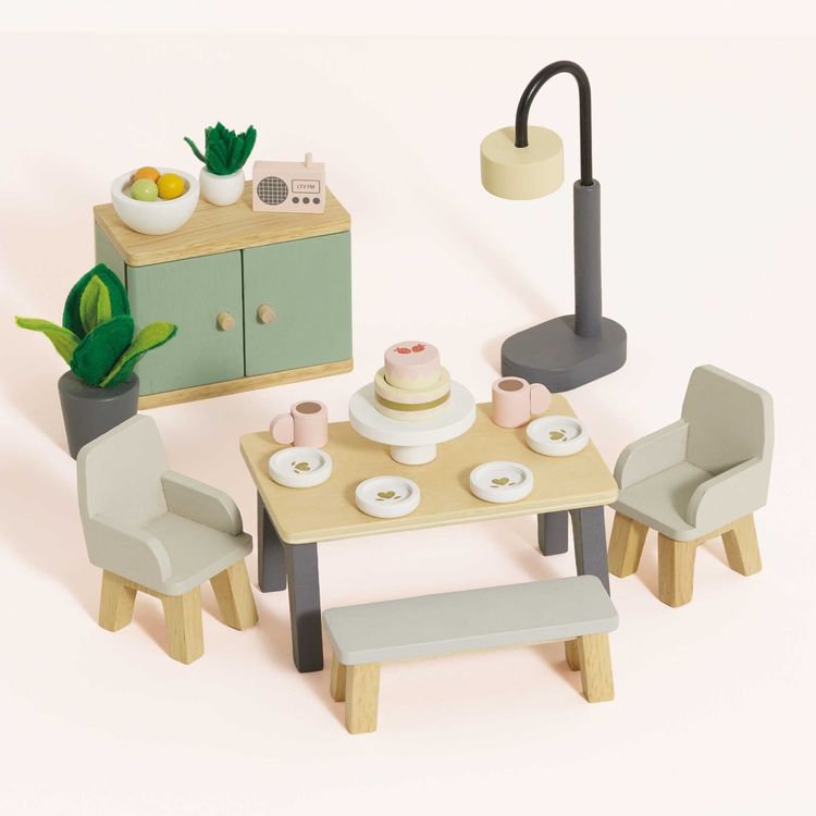 18-Piece Wooden Dollhouse Dining Room Set - FAO Schwarz