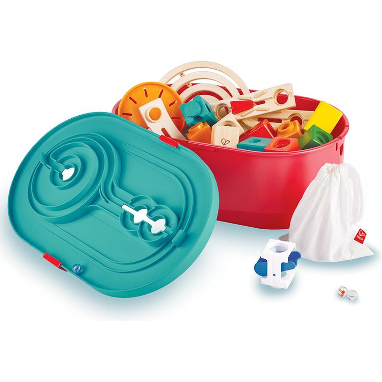 Quadrilla Stack Track Bucket Set Wooden Marble Run Blocks - FAO Schwarz