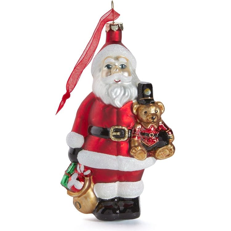 Santa & Teddy Bear Glass Ornament - FAO Schwarz