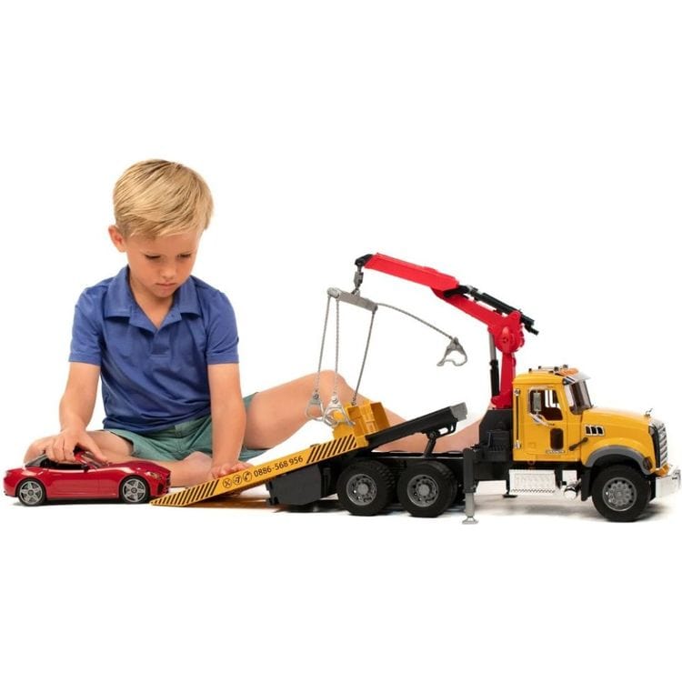 MACK Granite Tow Truck with Bruder Roadster - FAO Schwarz