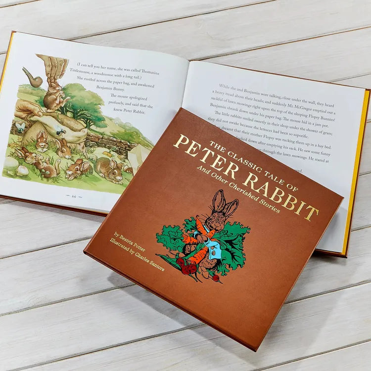 “The Classic Tale of Peter Rabbit” Book in Tan Bonded Leather - FAO Schwarz