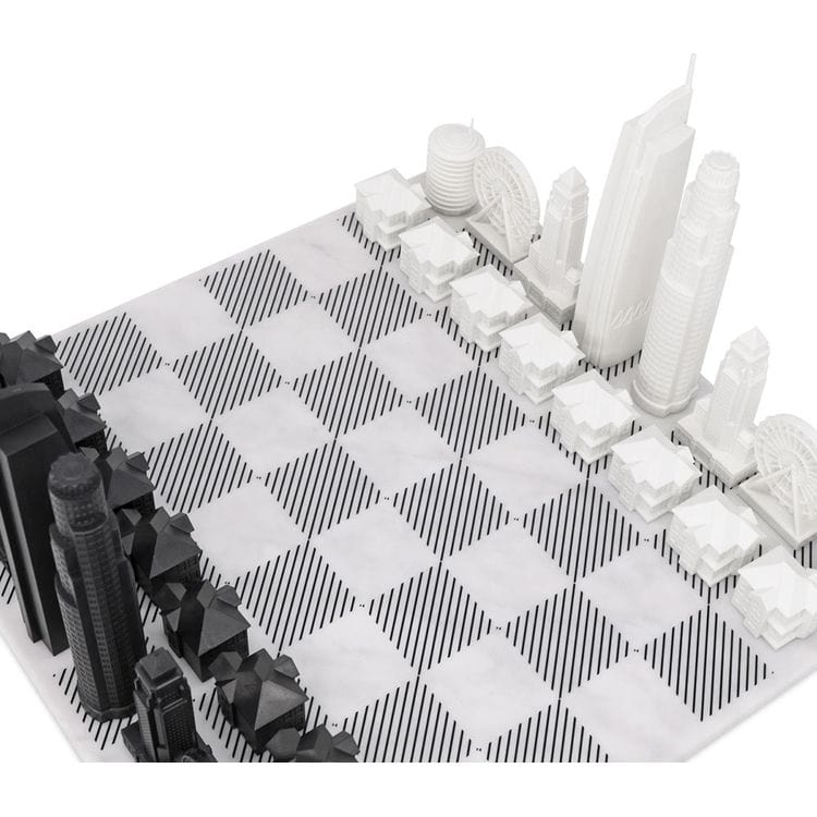 Los Angeles Edition Acrylic Chess Set with Marble Hatch Board - FAO Schwarz