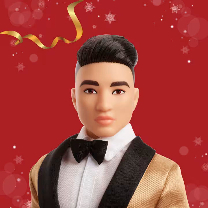 Barbie Signature 2025 Holiday Black Hair Ken Collectible Fashion Doll Wearing Full Suit With Golden Jacket - FAO Schwarz
