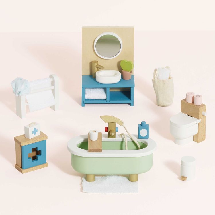 Wooden Dollhouse 19 Piece Bathroom Furniture Set - FAO Schwarz