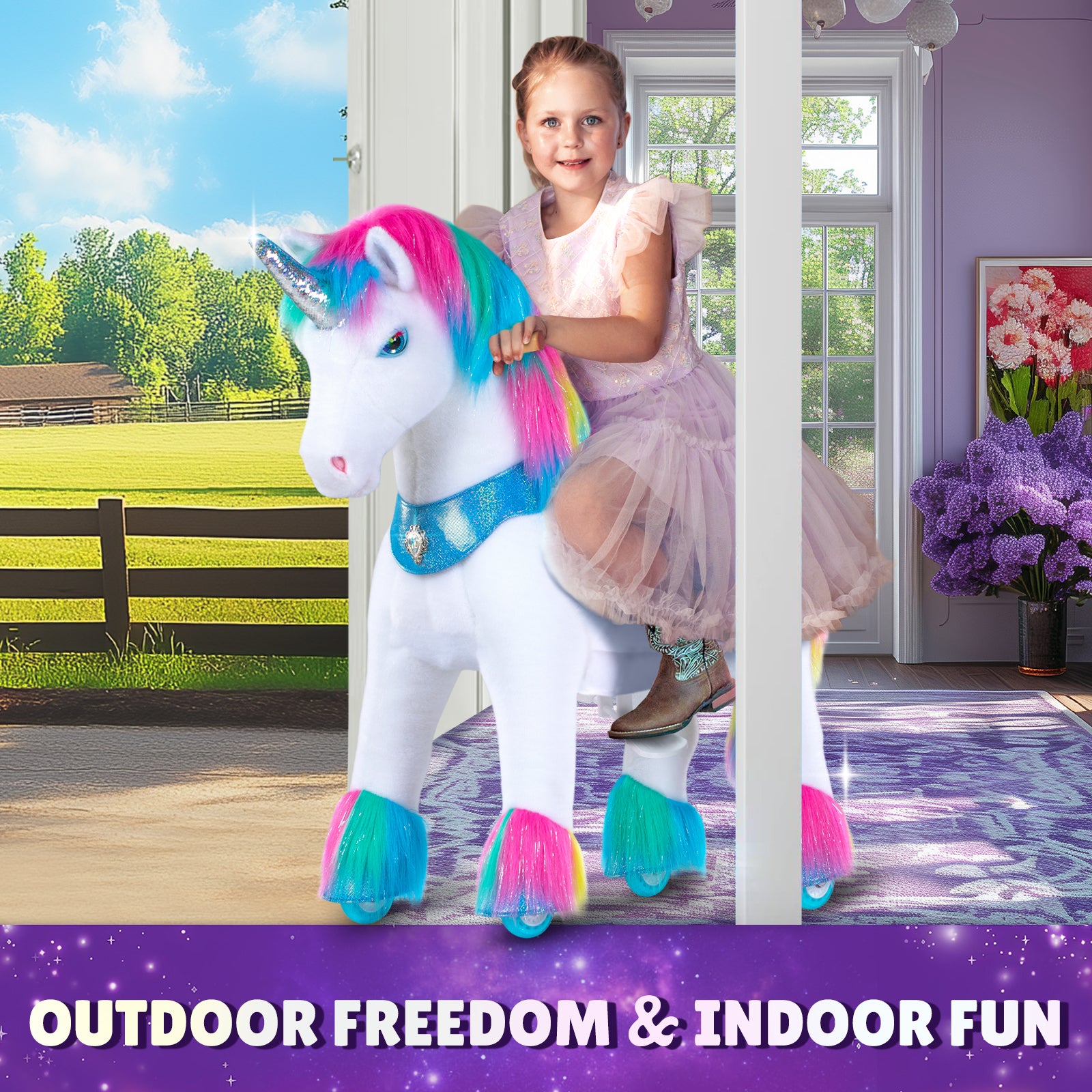 Rainbow Unicorn Model Y Ride on Toy – 3-4 Years - FAO Schwarz