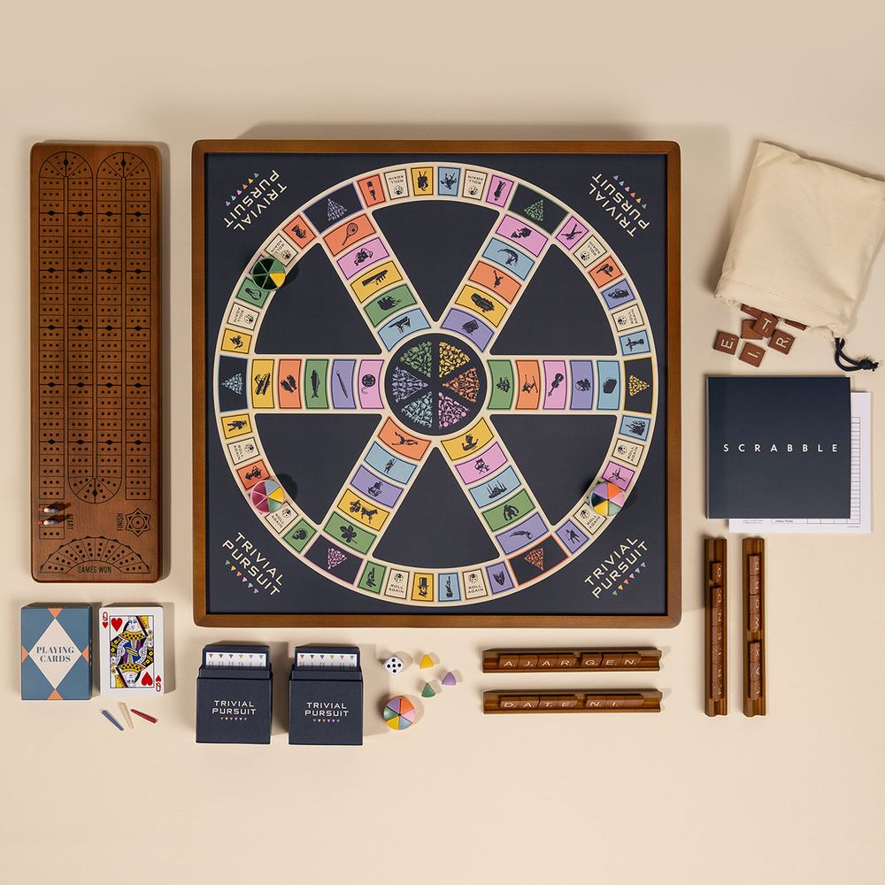 3-in-1 Premium Game Collection Scrabble Trivial Pursuit and Cribbage - FAO Schwarz