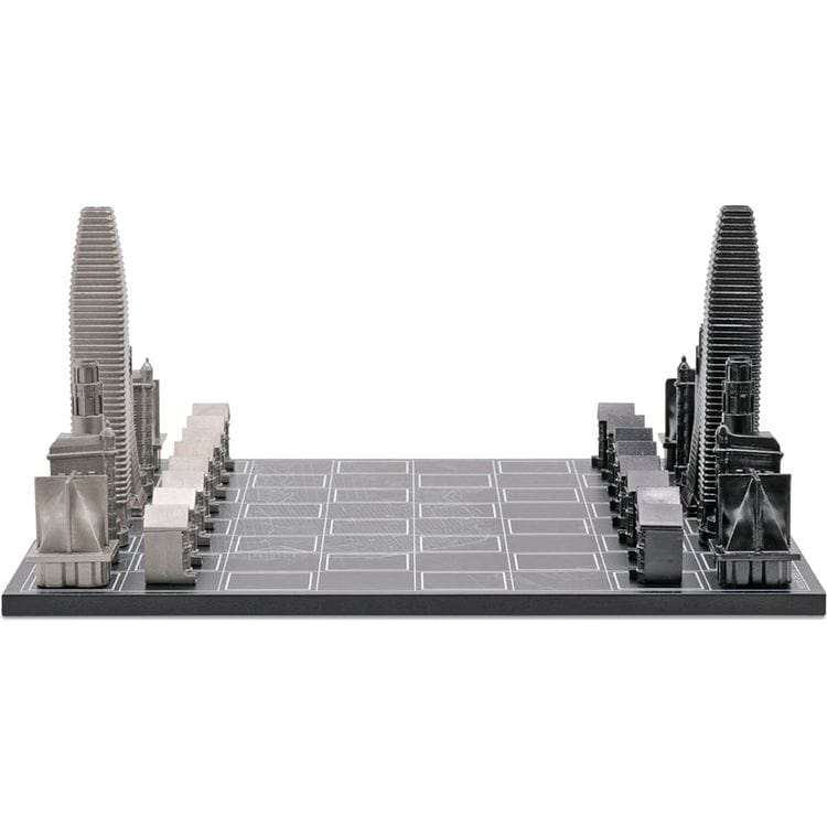 San Francisco Edition Stainless Steel Chess Set with Wood Map Board - FAO Schwarz