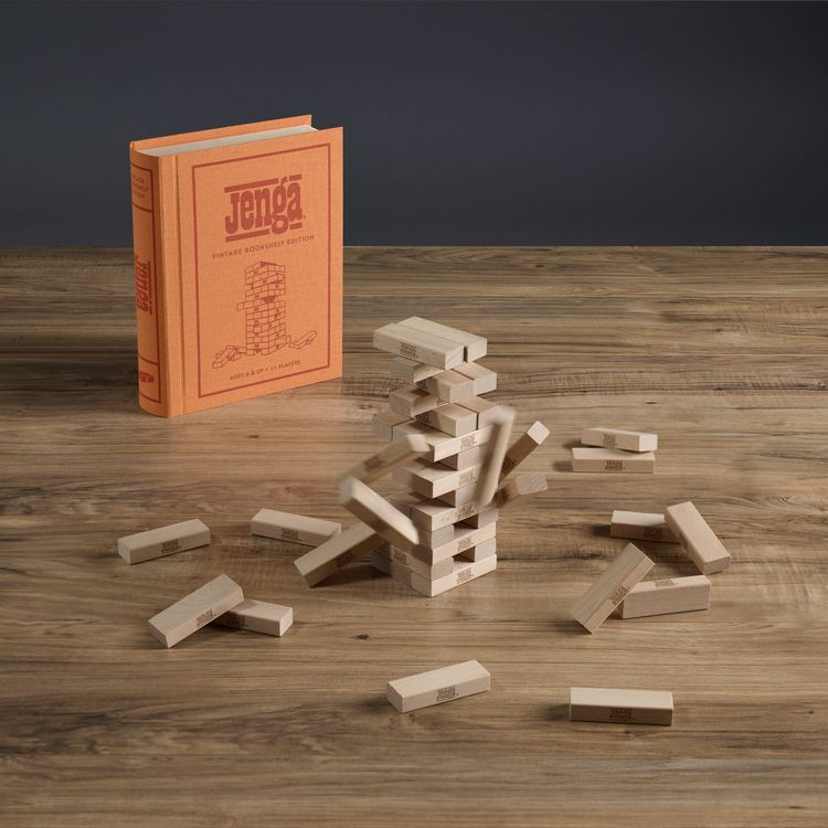 Vintage Bookshelf Assortment – 4 Pack – Jenga, Battleship, Checkers & Backgammon, Trivial Pursuit - FAO Schwarz