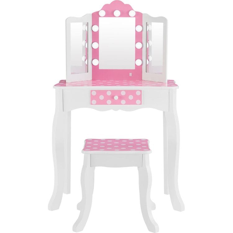 Fantasy Fields Gisele Polka Dot Kids Vanity Table & Stool with LED - FAO Schwarz