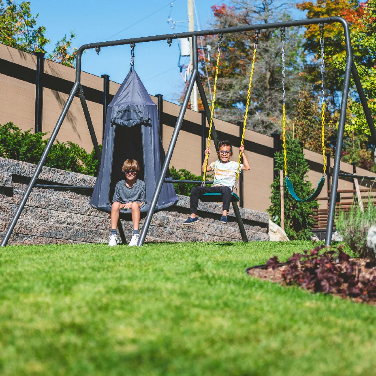Gobaplay TitanPro Swing Set with Green Saucer Tent Swing - FAO Schwarz